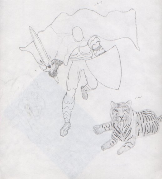 Verik was my all-time favorite D&D character and I was working on this picture when the campaign ended. Verik had a pet sabertooth tiger named Taz.